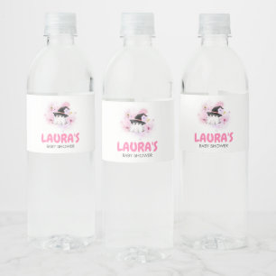 Étiquette Pour Bouteilles D'eau Baby shower de sorcière de petit garçon rose