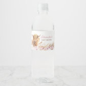 Étiquette Pour Bouteilles D'eau Baby shower de vache rose Highland (Devant)