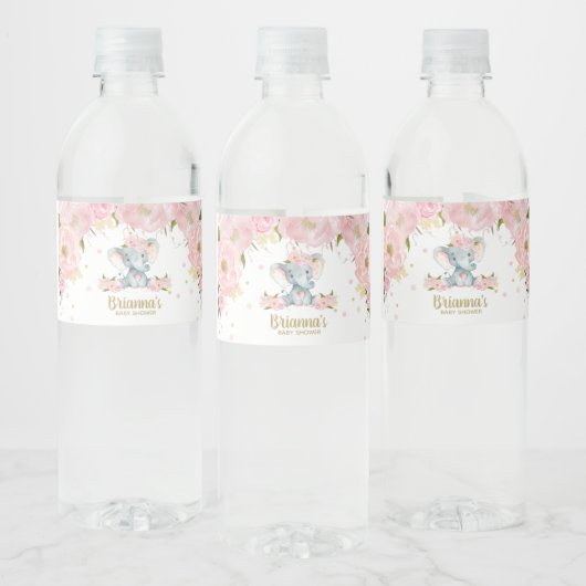 Étiquette Pour Bouteilles D'eau Baby shower d'éléphant floral (Bouteilles)