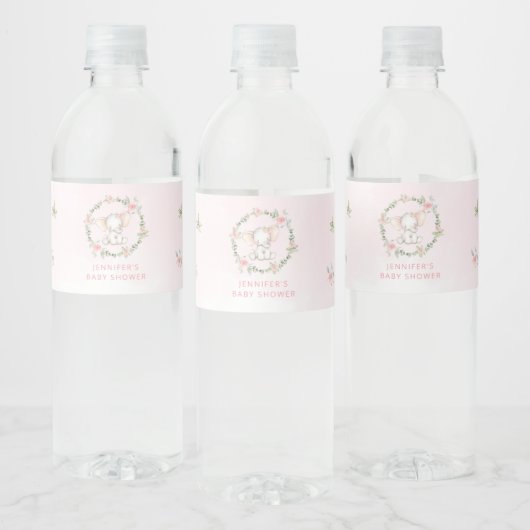 Étiquette Pour Bouteilles D'eau Baby shower d'éléphant rose à fleurs (Bouteilles)