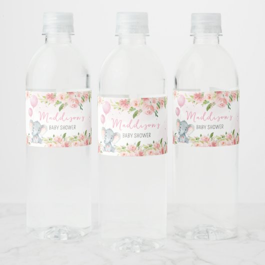 Étiquette Pour Bouteilles D'eau Baby shower d'éléphant rose vif (Bouteilles)