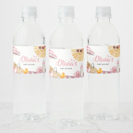 Étiquette Pour Bouteilles D'eau Baby shower d'été de Pink Beach (Bouteilles)