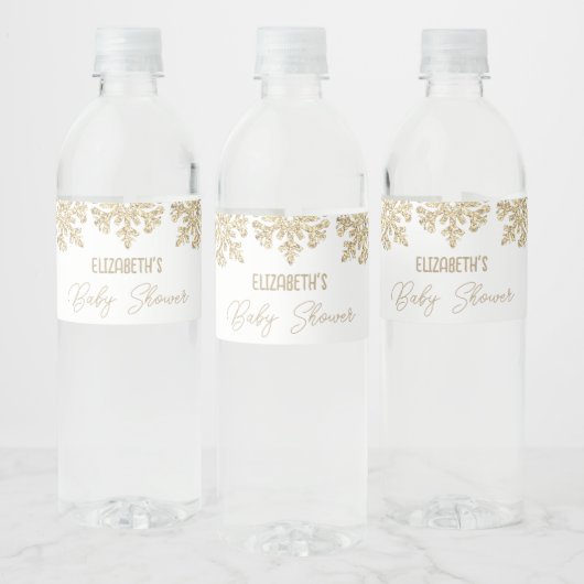 Étiquette Pour Bouteilles D'eau Baby shower d'hiver Gold Snowflake (Bouteilles)