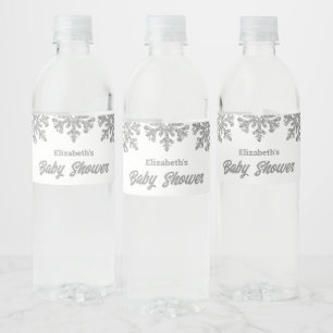 Étiquette Pour Bouteilles D'eau Baby shower d'hiver Silver Snowflake