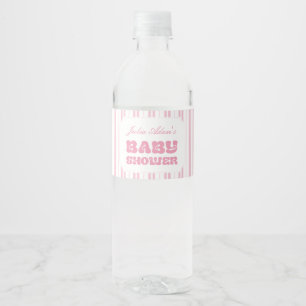 Étiquette Pour Bouteilles D'eau Baby Shower élégant motif rayé rose pêche