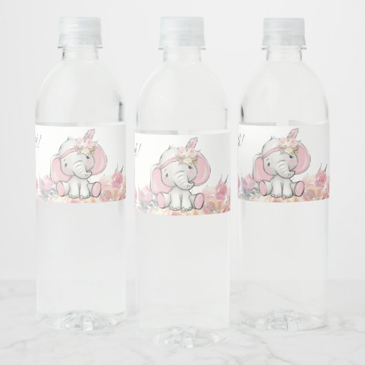 Étiquette Pour Bouteilles D'eau Baby shower Eléphant de la fille rose Boho (Bouteilles)