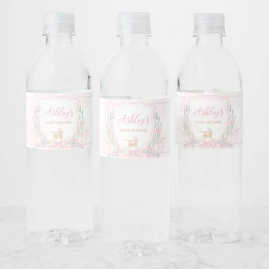 Étiquette Pour Bouteilles D'eau Baby shower en crête rose (Bouteilles)