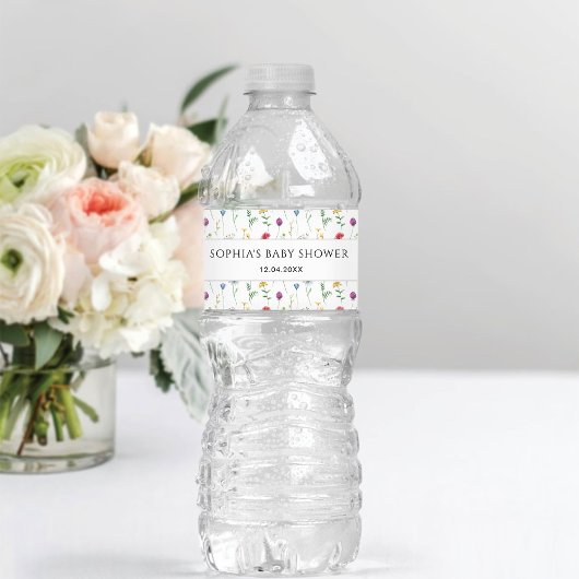 Étiquette Pour Bouteilles D'eau Baby shower fleur sauvage