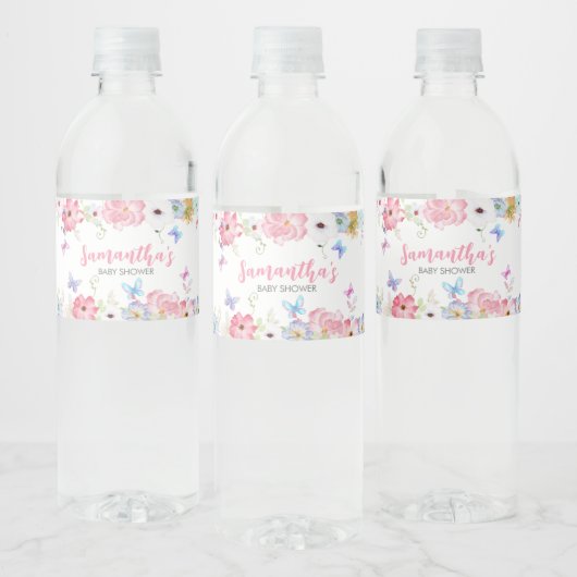 Étiquette Pour Bouteilles D'eau Baby shower Floral Petit Papillon (Bouteilles)