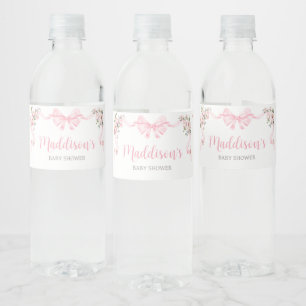 Étiquette Pour Bouteilles D'eau Baby shower floral rose Coquette Bow