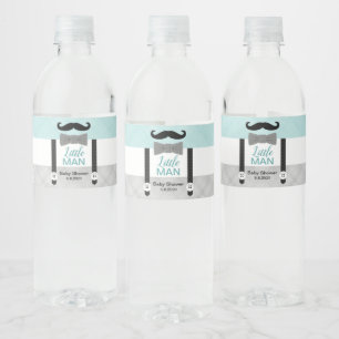 Étiquette Pour Bouteilles D'eau Baby shower garçon petit homme moustache gris ment