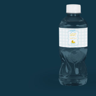 Étiquette Pour Bouteilles D'eau Baby-Shower Gingham Garçon Gouttelettes d'Eau