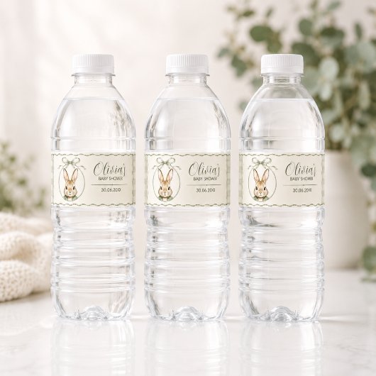 Étiquette Pour Bouteilles D'eau Baby Shower Lapin Gingham Sage