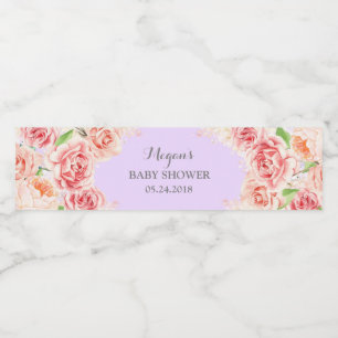 Étiquette Pour Bouteilles D'eau Baby shower Lavender Rose Aquarelle Fleurs