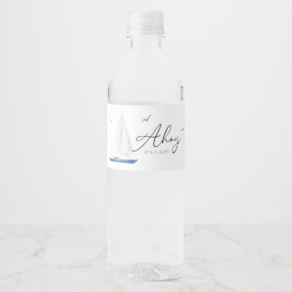 Étiquette Pour Bouteilles D'eau Baby shower nautique minimal Ahoy Boy's