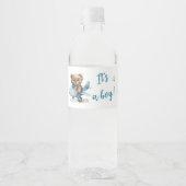 Étiquette Pour Bouteilles D'eau Baby shower ours en peluche bleu (Devant)