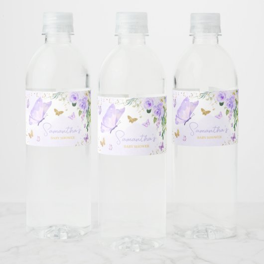 Étiquette Pour Bouteilles D'eau Baby shower papillon pourpre (Bouteilles)