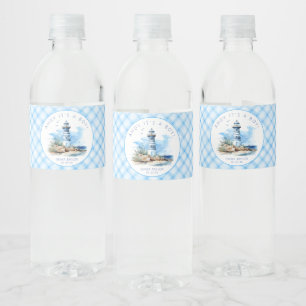 Étiquette Pour Bouteilles D'eau Baby shower phare bleu marine