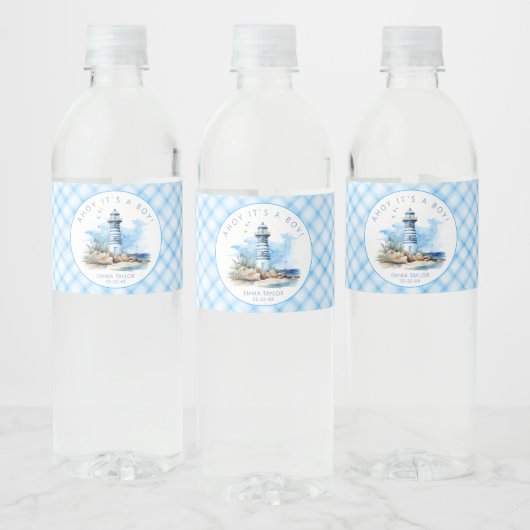 Étiquette Pour Bouteilles D'eau Baby shower phare bleu marine (Bouteilles)