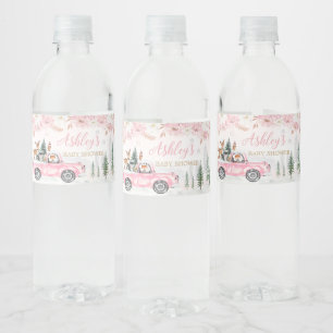 Étiquette Pour Bouteilles D'eau Baby shower Pink Winter Woodland Truck