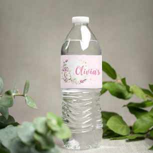 Étiquette Pour Bouteilles D'eau Baby shower rose lune florale