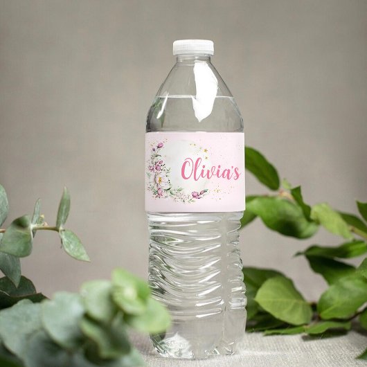 Étiquette Pour Bouteilles D'eau Baby shower rose lune florale