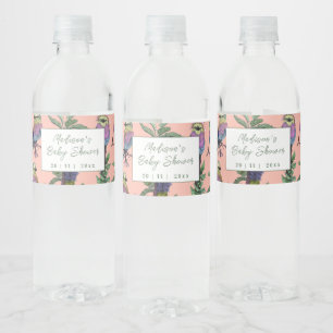 Étiquette Pour Bouteilles D'eau Baby shower Safari aux oiseaux tropicaux rose mign