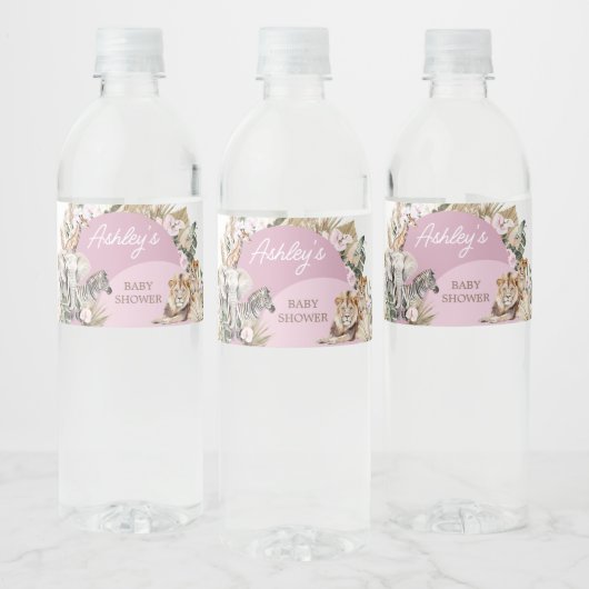 Étiquette Pour Bouteilles D'eau Baby shower Safari Boho Rose (Bouteilles)