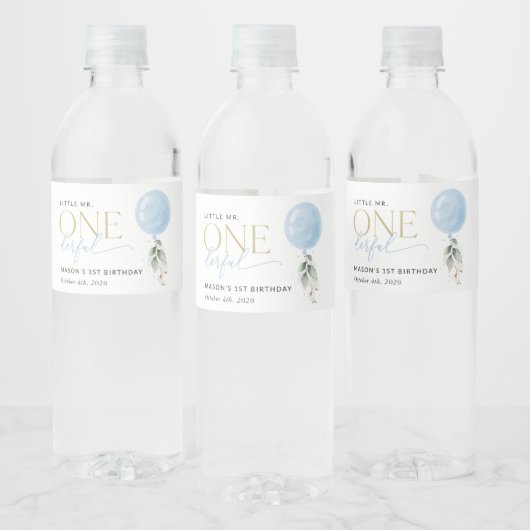 Étiquette Pour Bouteilles D'eau Balcon Bleu, Eucalyptus, Verdure, Premier Annivers (Bouteilles)