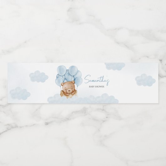 Étiquette Pour Bouteilles D'eau Ballotte à air chaud bleu Teddy Bear (Étiquettes simples)