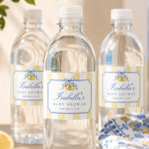 Étiquette Pour Bouteilles D'eau Bandes jaunes et blanches Chic Baby Shower au citr