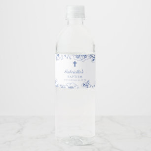 Étiquette Pour Bouteilles D'eau Baptême Botanique Fleurs Bleues