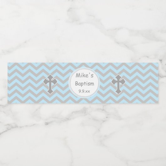 Étiquette Pour Bouteilles D'eau Baptême Christening Bleu Gris Bouteille (Étiquettes simples)