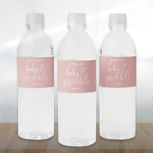 Étiquette Pour Bouteilles D'eau Baptême de bébé Rose Poussiéreuse Écriture Élégant