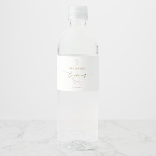 Étiquette Pour Bouteilles D'eau Baptême petit arc rose (Devant)