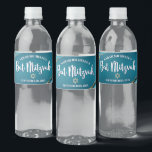 Étiquette Pour Bouteilles D'eau Bat mitzvah Moderne Turquoise Bleu Ombre Or Agate<br><div class="desc">Aucune fête Bat mitzvah n'est complète sans bouteilles d'eau personnalisées. Laissez votre Bat mitzvah préféré être fier, se réjouir et célébrer son jalon à sa fête parfaitement coordonnée. Typographie blanche, roches d'agate bleu turquoise accentuées de veines faux or et une fausse étoile d'or de David, superposent un arrière - plan...</div>