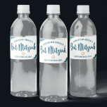Étiquette Pour Bouteilles D'eau Bat mitzvah Simple Moderne Turquoise Or Agate<br><div class="desc">Aucune fête Bat mitzvah n'est complète sans bouteilles d'eau personnalisées. Laissez votre Bat mitzvah préféré être fier, se réjouir et célébrer son jalon à sa fête parfaitement coordonnée. Typographie bleu turquoise turquoise foncé, roches d'agate bleu turquoise accentuées de veines faux or et d'une fausse étoile dorée de David, superposent un...</div>