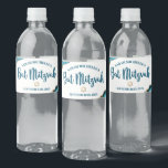 Étiquette Pour Bouteilles D'eau Bat mitzvah Simple Moderne Turquoise Or Agate<br><div class="desc">Aucune fête Bat mitzvah n'est complète sans bouteilles d'eau personnalisées. Laissez votre Bat mitzvah préféré être fier, se réjouir et célébrer son jalon à sa fête parfaitement coordonnée. Typographie bleu turquoise turquoise foncé, roches d'agate bleu turquoise accentuées de veines faux or et d'une fausse étoile dorée de David, superposent un...</div>