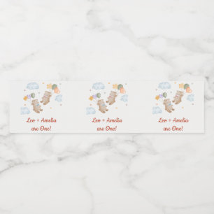 Étiquette Pour Bouteilles D'eau Bear Boy Girl Twins - Première fête d'anniversaire