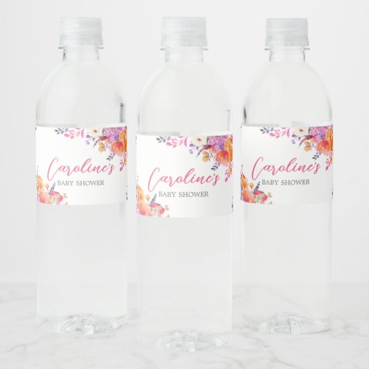 Étiquette Pour Bouteilles D'eau Bébé en Fleur Baby shower floral brillant (Bouteilles)
