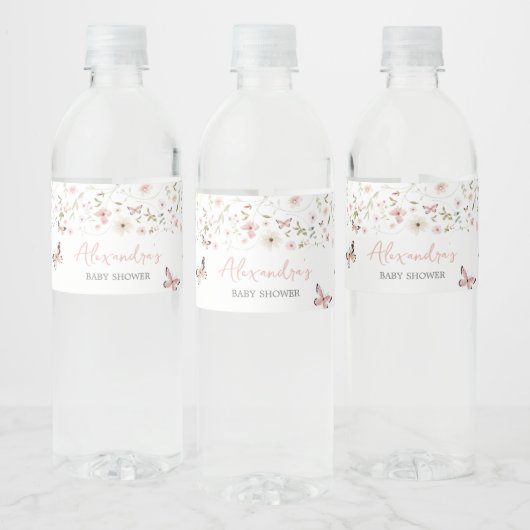 Étiquette Pour Bouteilles D'eau Bébé en fleur Baby shower papillon (Bouteilles)