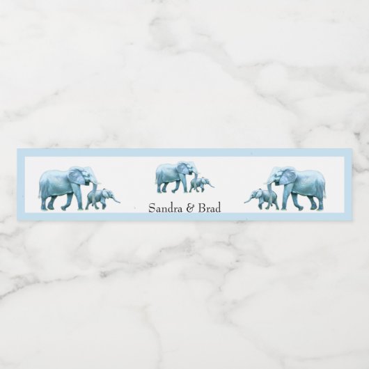 Étiquette Pour Bouteilles D'eau Bébé mignon garçon bleu Eléphants Baby shower (Étiquettes simples)