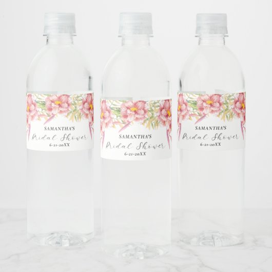 Étiquette Pour Bouteilles D'eau Belle aquarelle florale rose | Enterrement de vie (Bouteilles)