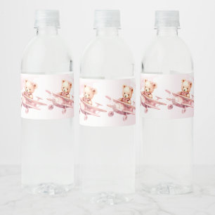 Étiquette Pour Bouteilles D'eau Belle fille Bébé Ours Pilote Avion Rose Belle