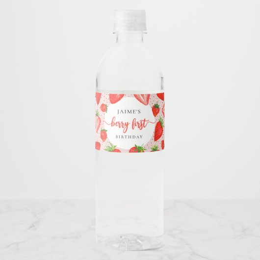 Étiquette Pour Bouteilles D'eau Berry Premier anniversaire | fraise 1er anniversai (Devant)