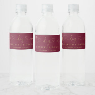 Étiquette Pour Bouteilles D'eau Best Day Ever Script Bourgogne Et Mariage Or