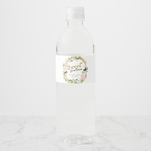 Étiquette Pour Bouteilles D'eau Beurre rose floral doux 16 (Devant)