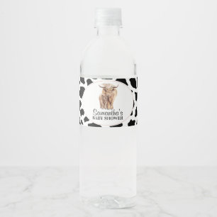 Étiquette Pour Bouteilles D'eau Black Cow Print Highland Cow Calf Baby shower