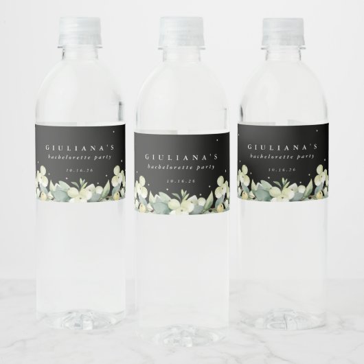 Étiquette Pour Bouteilles D'eau Black Snowberry+Eucalyptus Bachelorette/Douche (Bouteilles)