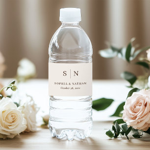 Étiquette Pour Bouteilles D'eau Blanc Crème et Marron Mariage Minimaliste et Chi